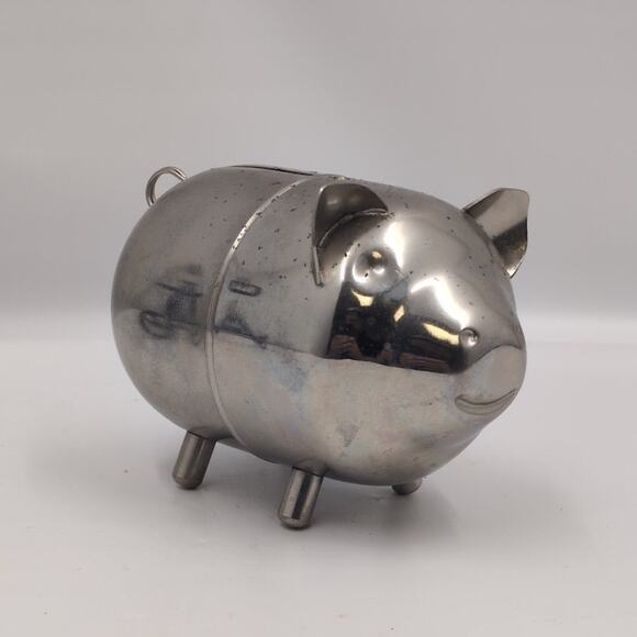 Vintage LEONARD Silver Tone Pig Piggy Bank (Hong Kong) - Picture 1 of 6